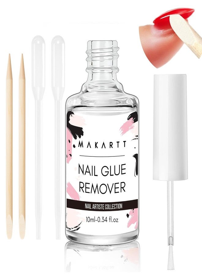 Makartt Press On Nail Glue Remover 10ML Fast and Easy Removal Debonder with 2 Dropper Applicators, 2 Wooden Sticks for Quick Glues, Press-On Nail, Solid Glue, Semi-Cured Sticker, Adhesive Tabs - Image 1
